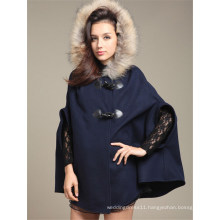 Fashion Women′s Batwing Wool Poncho Jacket (50031-1)